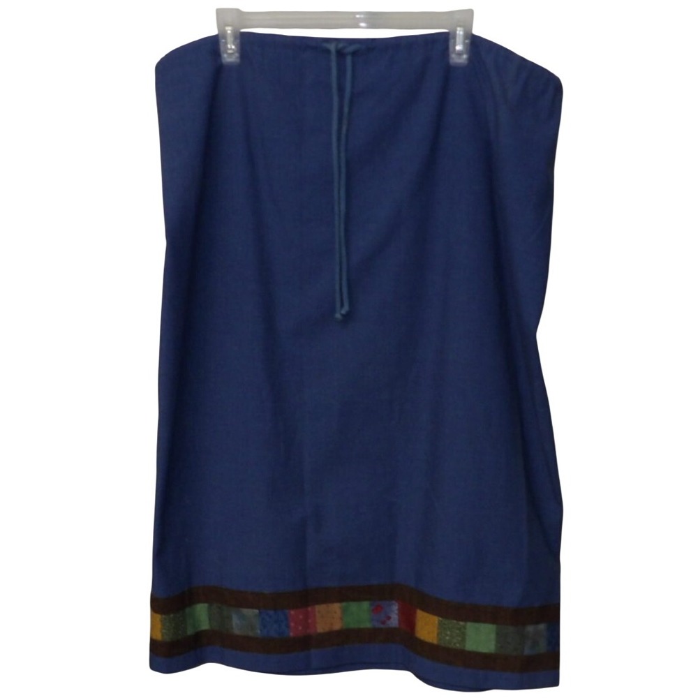 Tamarack Handmade Blue Tencel Rayon Patchwork Trim Midi Skirt Medium NWT